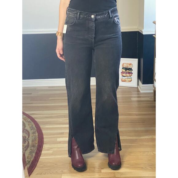 Free People black high waist wide leg slit jeans size 30 - Picture 3 of 11